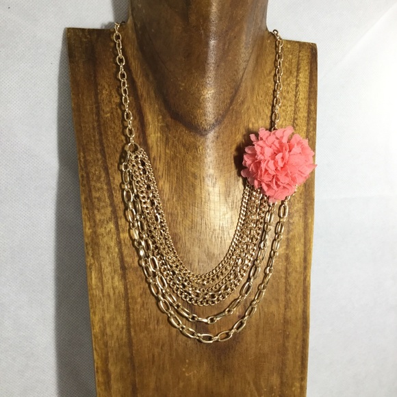 Jewelry - Multi chain bib necklace with fabric flower